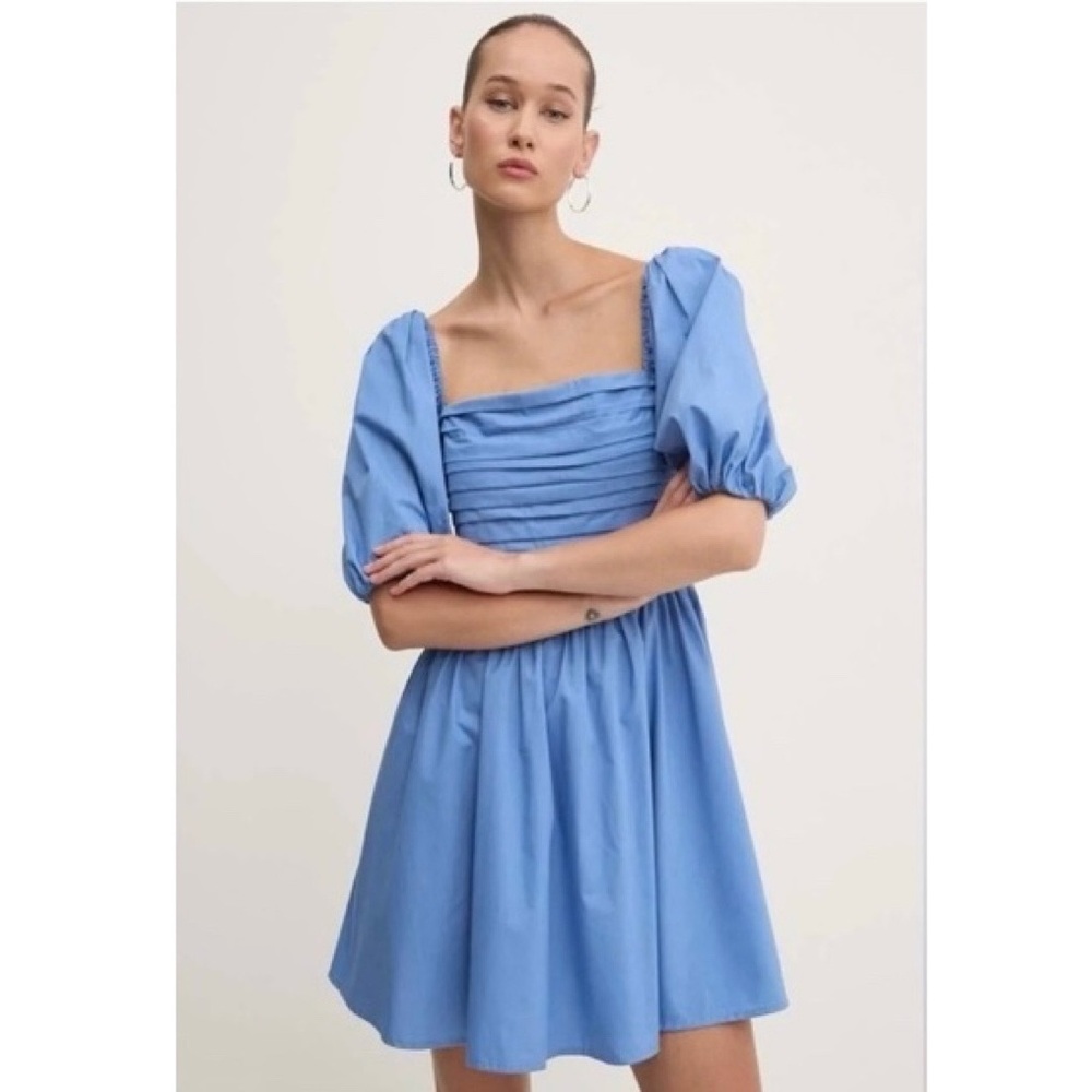 Abercrombie & Fitch Emerson Poplin Puff Sleeve Mini Dress Blue Size Small Tall